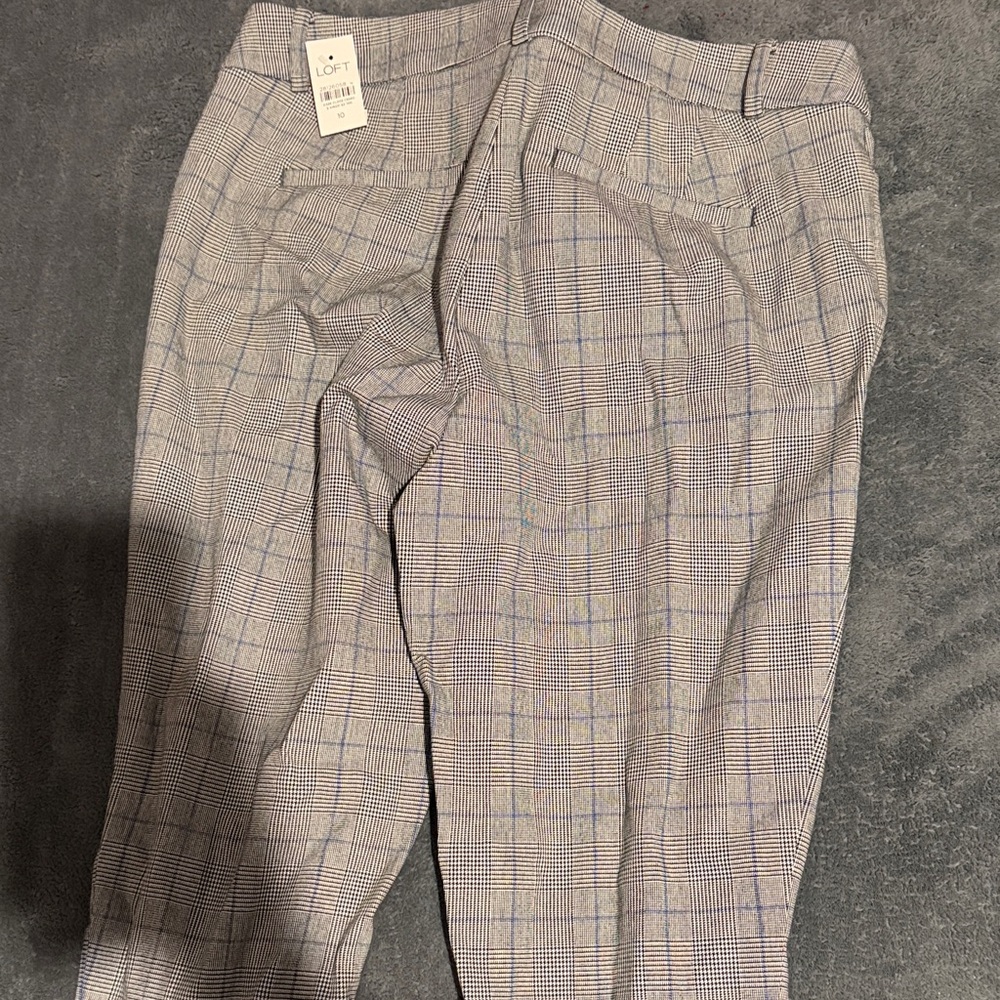 LOFT Women's Gray and Blue Plaid Pants - Picture 2 of 4